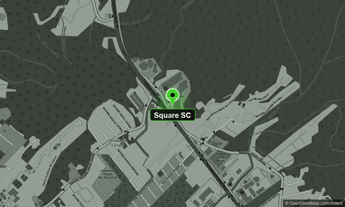 Mapa da localização da Coders no Square SC, às margens da Rod. SC-401 (José Carlos Daux), em Saco Grande, Florianópolis.